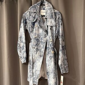 GUESS Women's Gray and Blue Snake Print Trench Coat